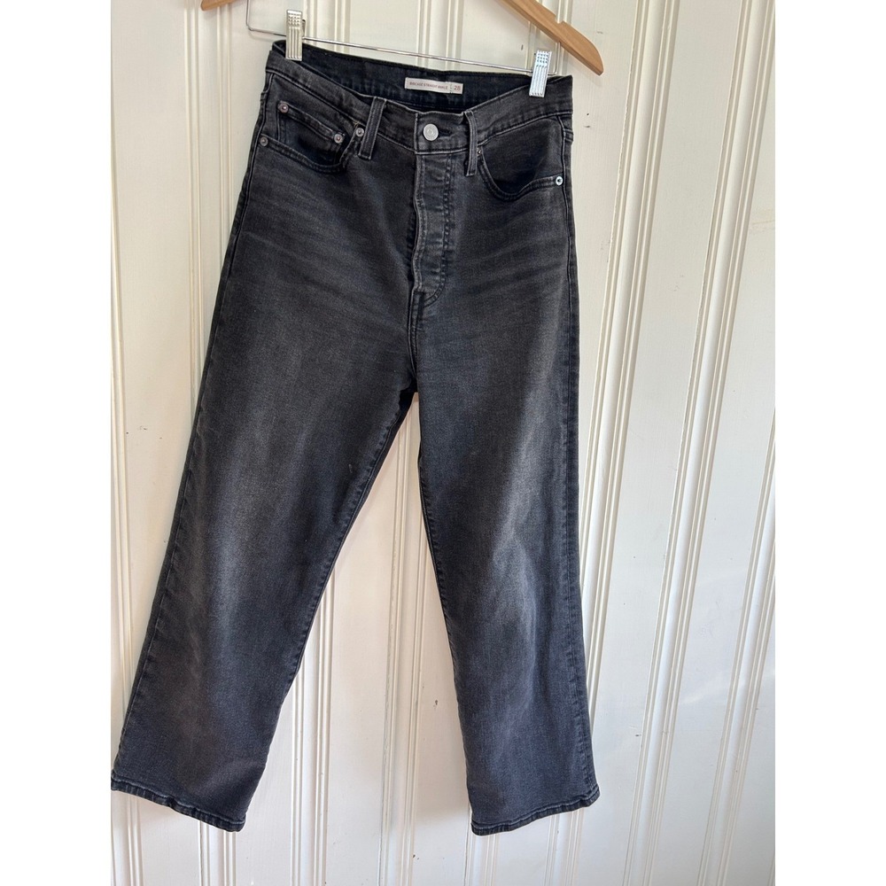 Levis Ribcage Straight Ankle Jeans Womens 28 Black High Rise Button Fly Classic